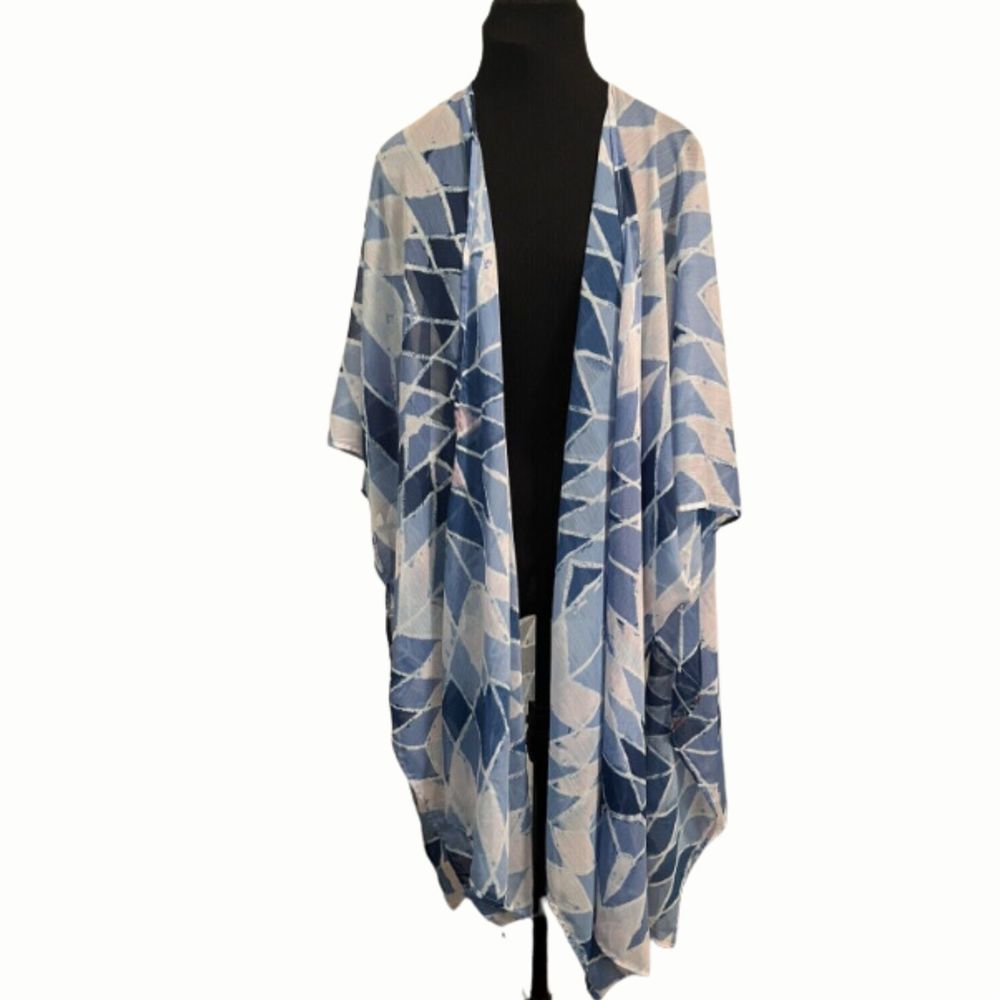 Sonoma Open Front Kimono Beach Throw Geometric Print Side Vents One Size